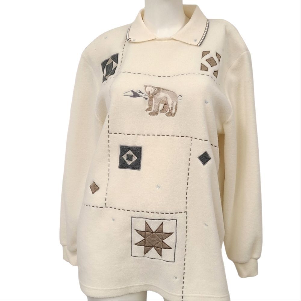 Vintage 90's Tanjay Cream Winter Embroidered Pullover size Small